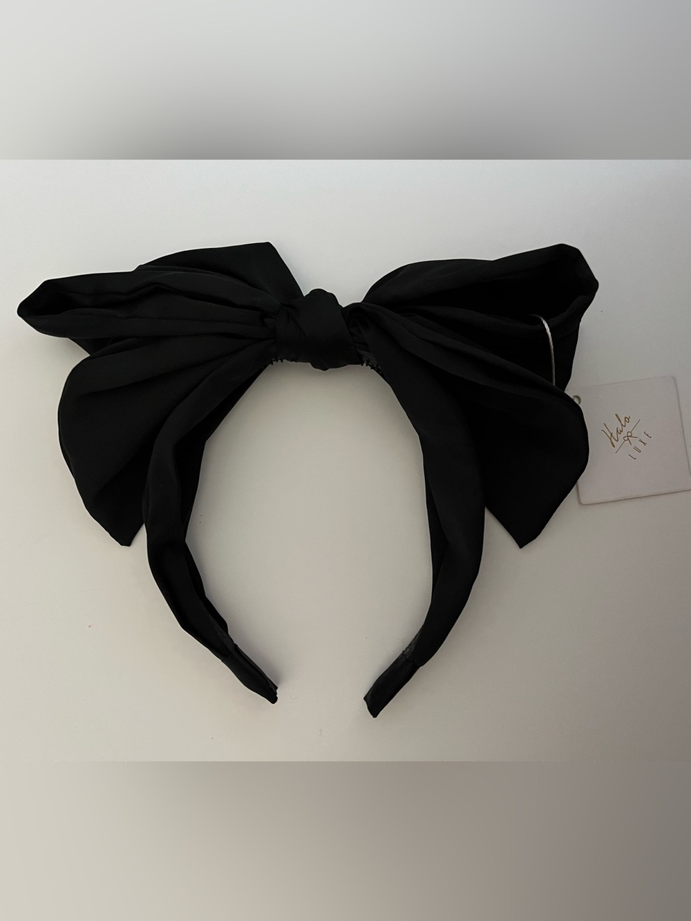 Halo Luxe black Satin Bow Headband NWT!